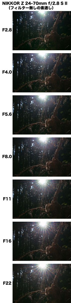 光芒 ニコン Z8 & NIKKOR Z 24-70mm f/2.8 S II（18）II型の光芒の出方と形