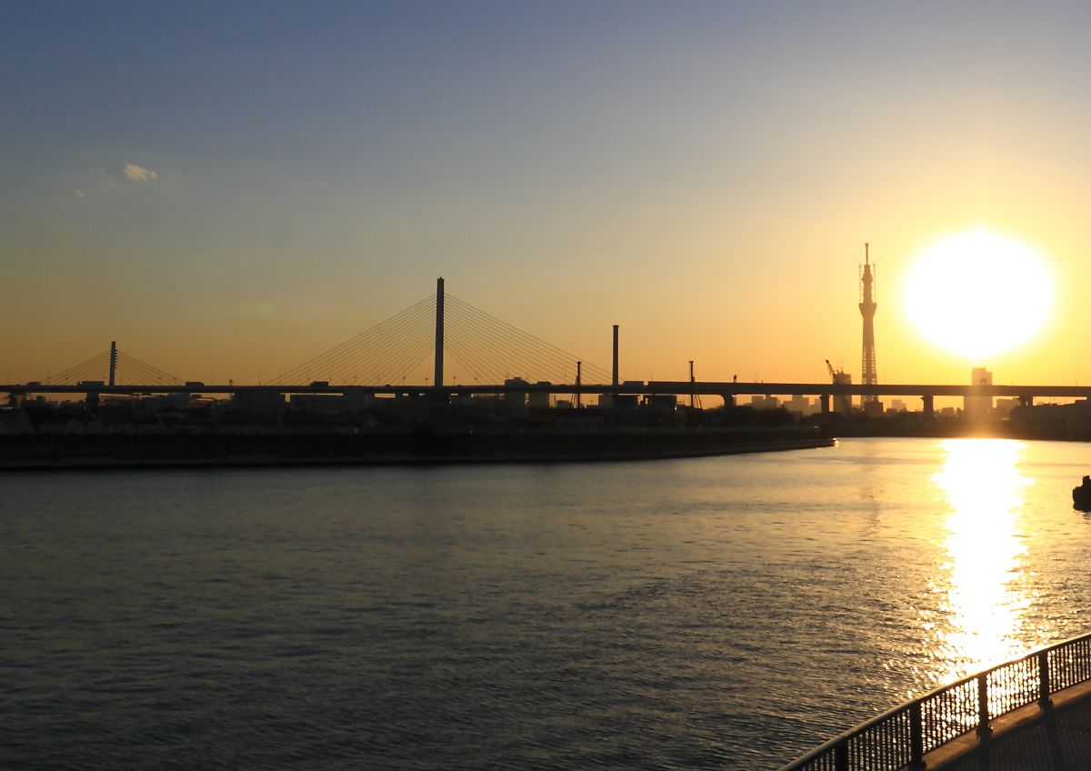 夕日に映える橋とタワー Jpg 街並み 建物 ビル タワー Ganref