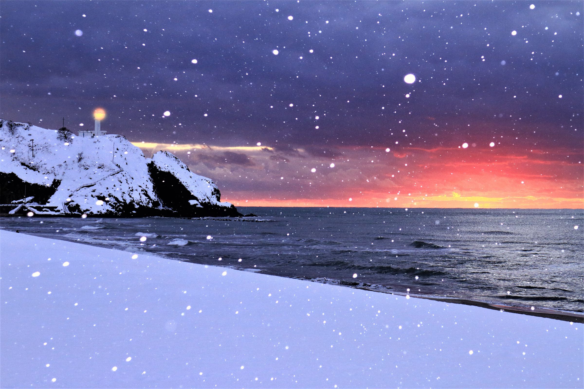 海岸風景 油彩画　冬の海　海の絵　船　カモメ　雪景色 海岸風景 油彩画 冬の海 海の絵 船 カモメ 雪景色 浮世絵模写】