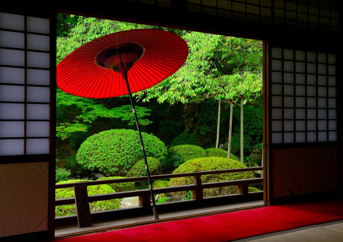 野点傘 街並み 建物 庭園 Ganref