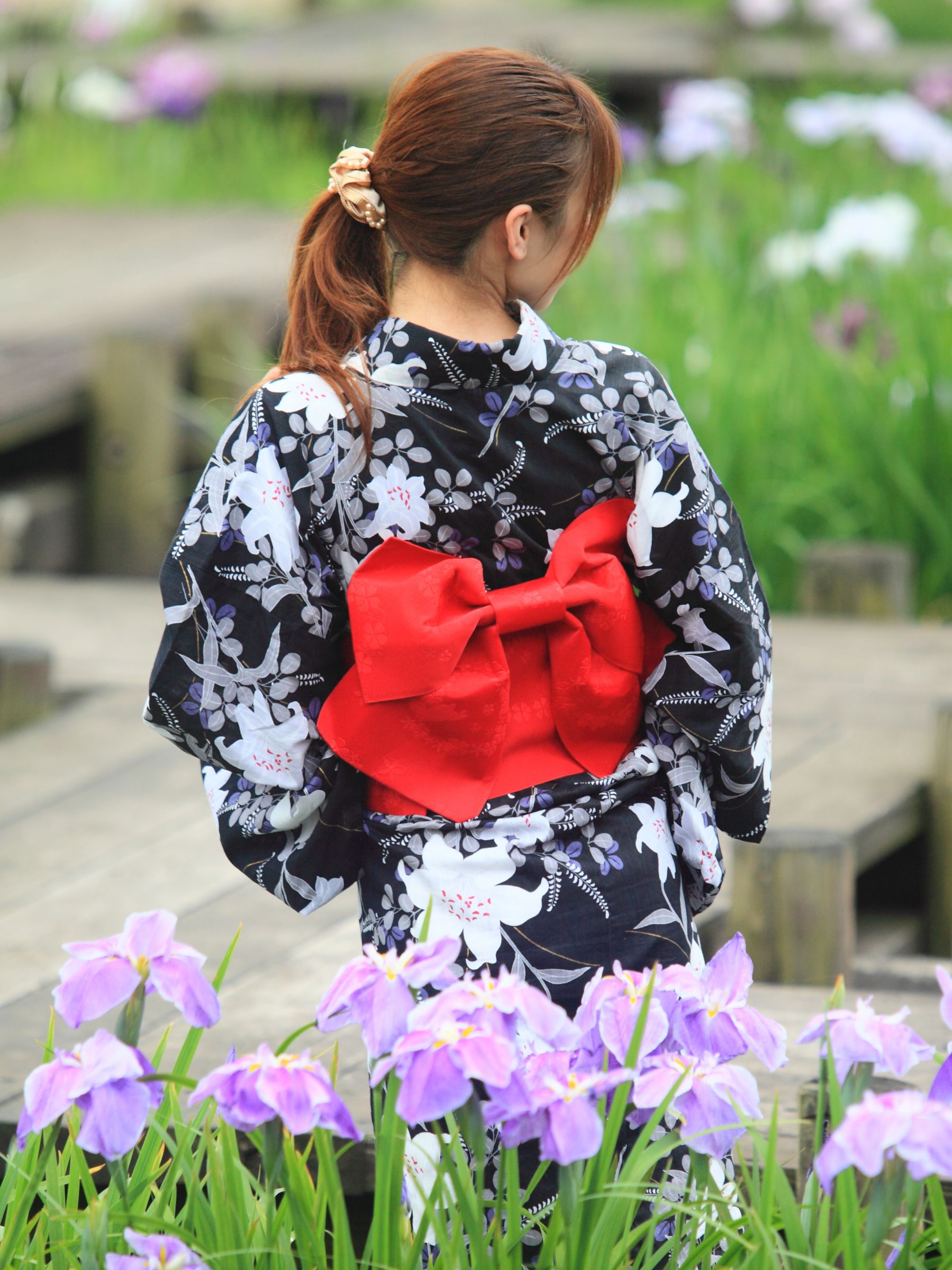 赤い浴衣帯と菖蒲 | GANREF