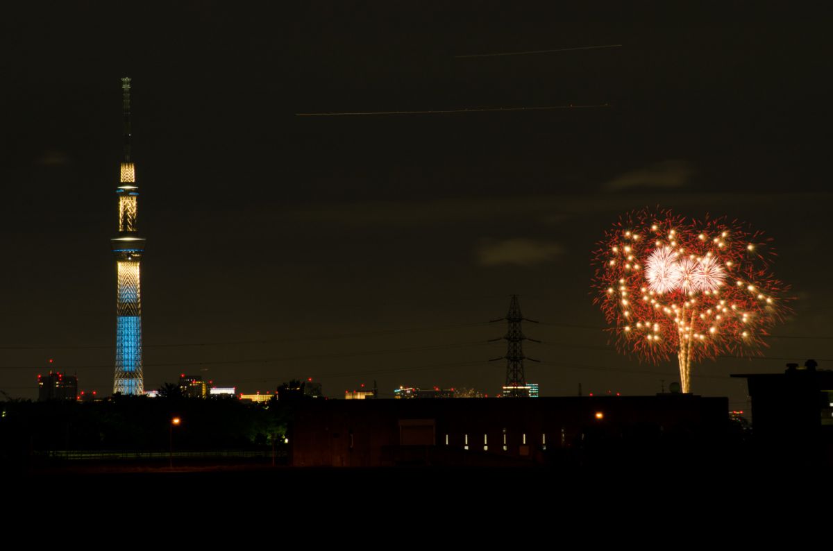 スカイツリーと墨田川花火大会 街並み 建物 ビル タワー Ganref
