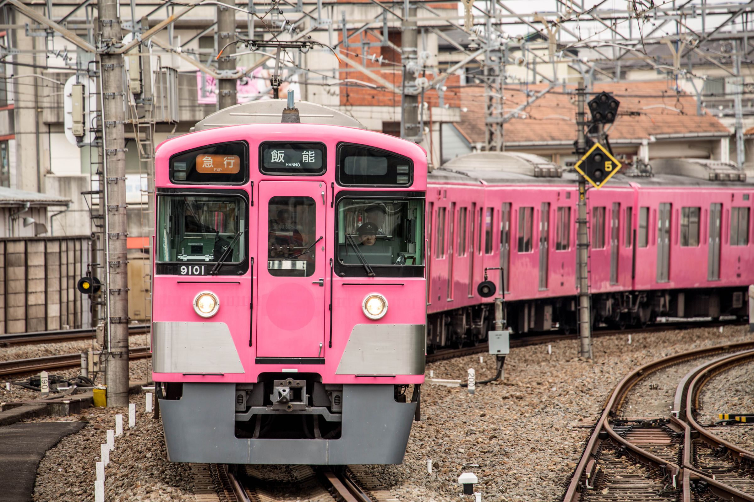 鉄道写真 セピア調 ピンクの列車 鉄道写真 セピア調 ピンクの列車
