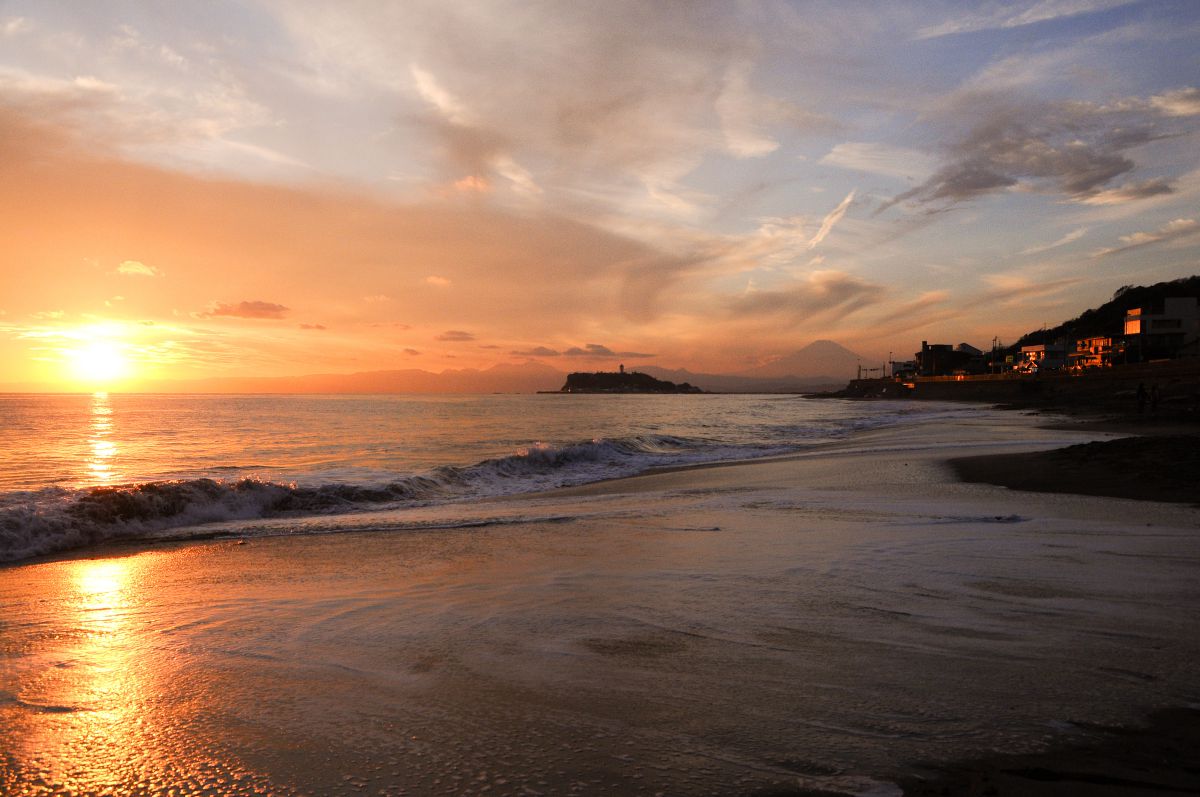 七里ヶ浜の夕日 自然 風景 海 Ganref