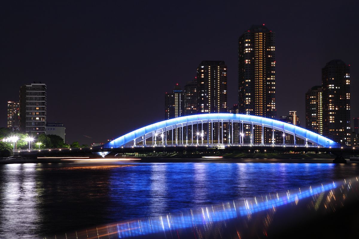 隅田川テラスより永代橋を望む 街並み 建物 夜景 Ganref