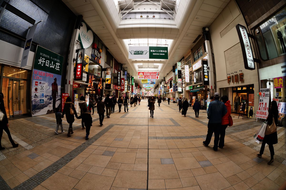 魚眼寸描熊本 下通り商店街 街並み 建物 街並み Ganref