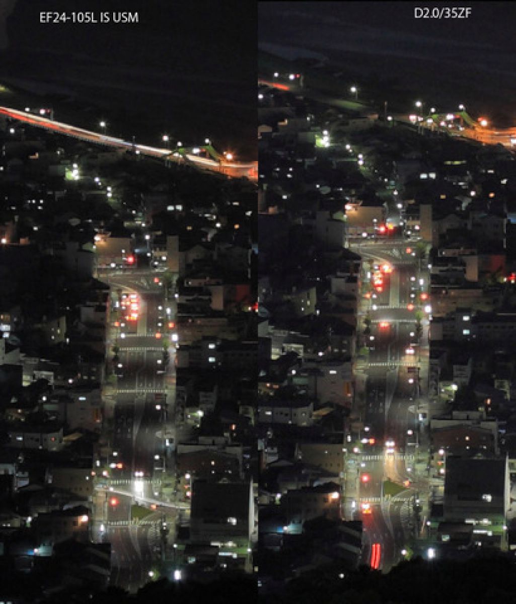 EF24-105L IS vs. D2.0/35ZF レンズ比較 夜景撮影 | GANREF