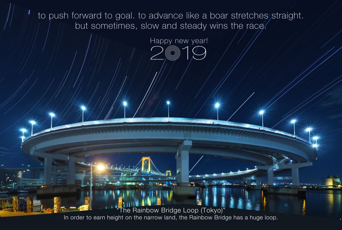 レインボーブリッジ ループ橋と星の軌跡 街並み 建物 夜景 Ganref