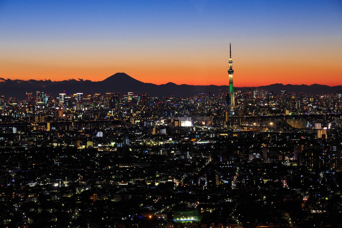 富士山とスカイツリー 街並み 建物 夜景 Ganref